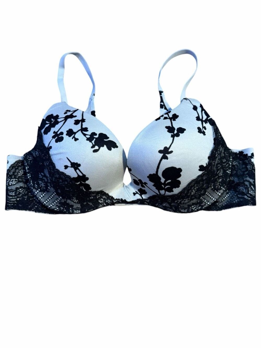 VICTORIA’S SECRET Very Sexy Push-Up Bra Black & White Floral Lace 36B